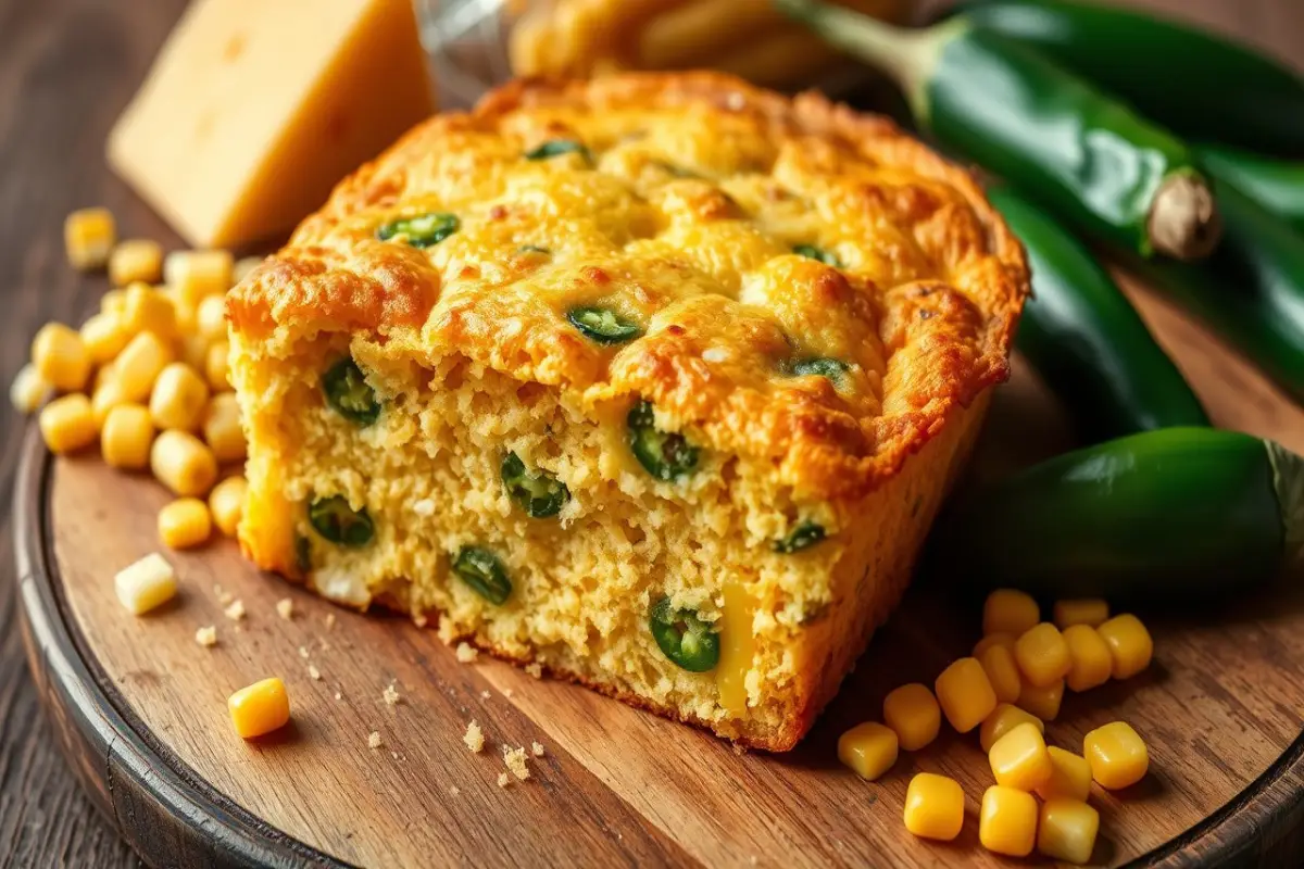 Mexican cornbread with visible jalapeños,