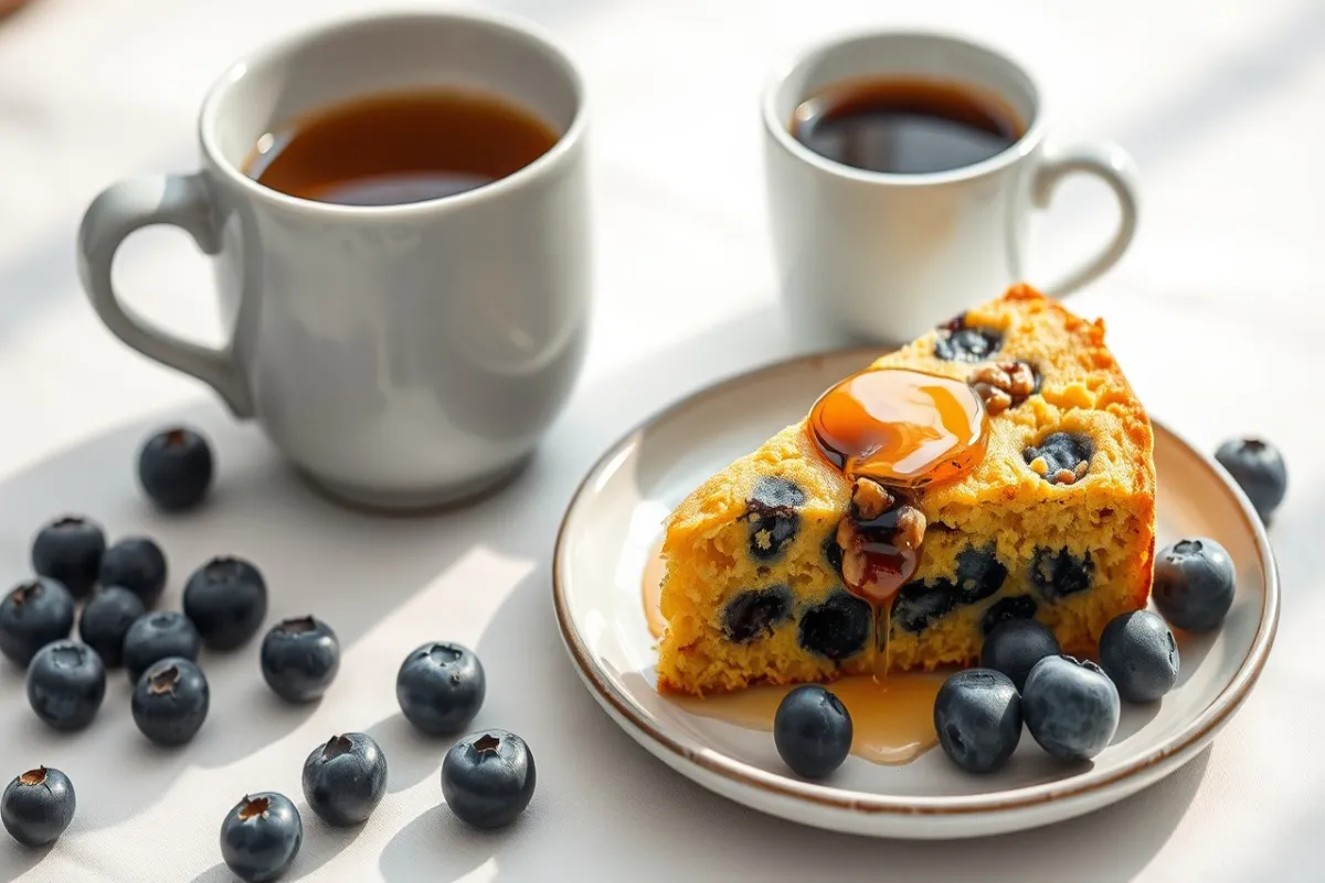 slice of cornbread with blueberries and walnuts