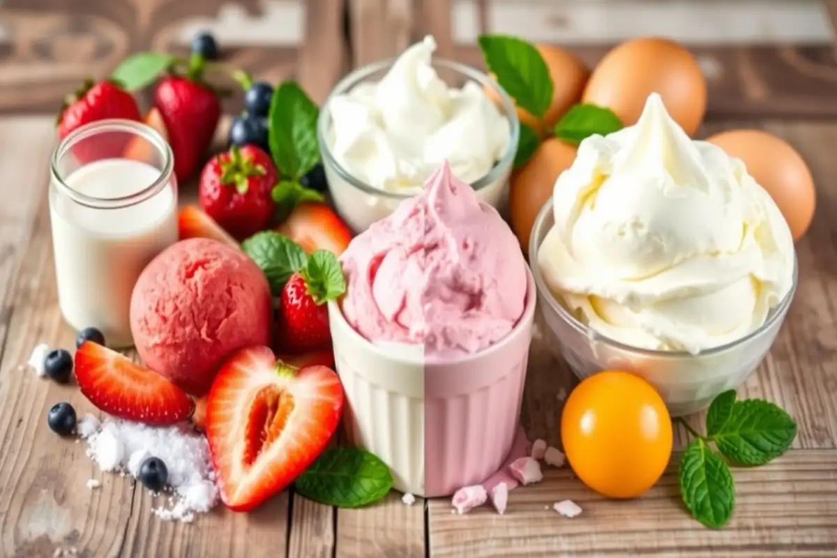 ingredients used in making Italian Gelato and traditional ice cream.