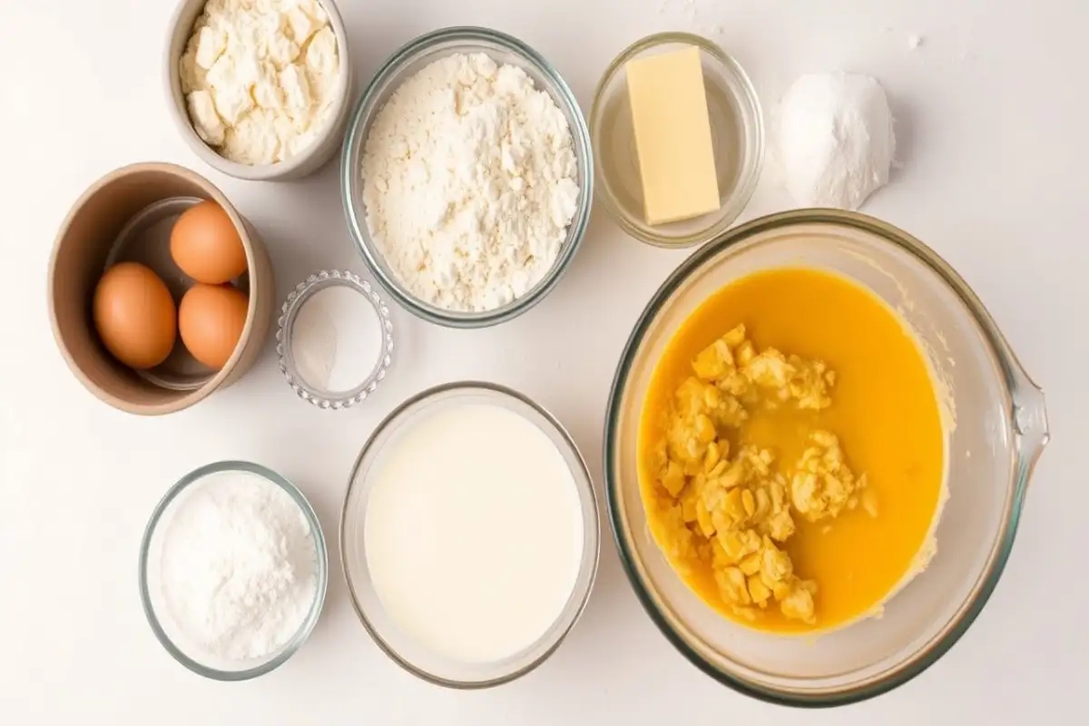 setup showing the key ingredients for making cornbread