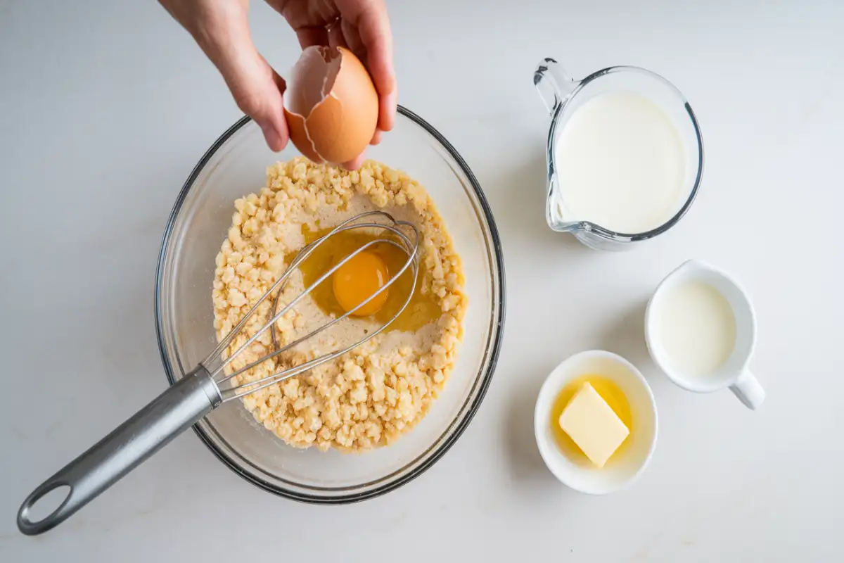 preparing Jiffy cornbread mix with additional ingredients.