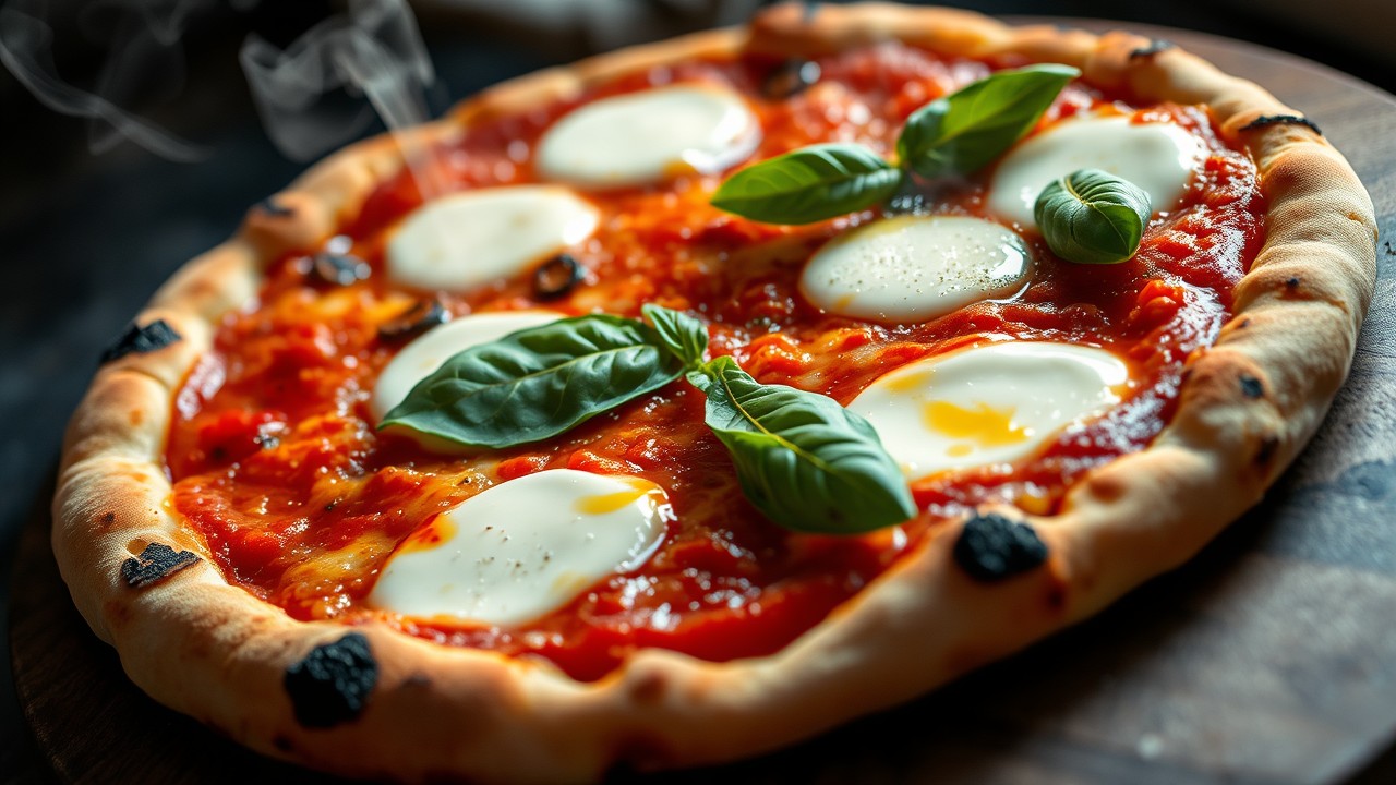 baked Pizza Napoletana with a golden-brown