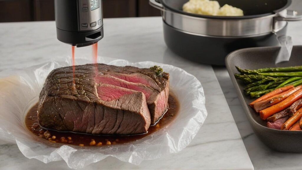 Sous-vide is a method that involves cooking beef in a water bath at a precise temperature. 