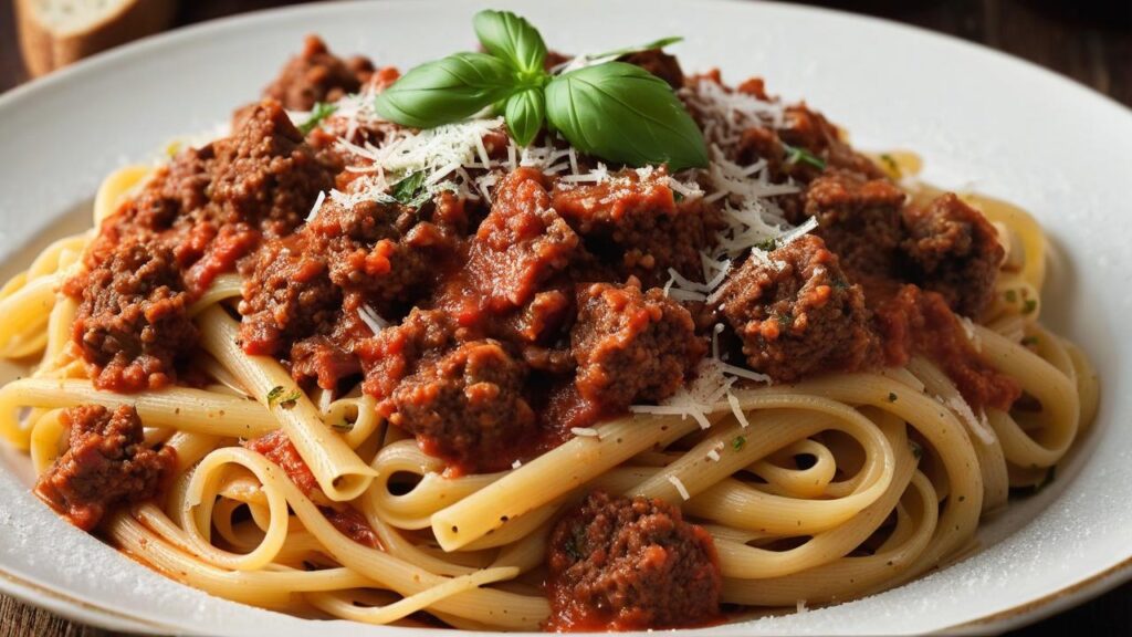 classic spaghetti Bolognese dish beef