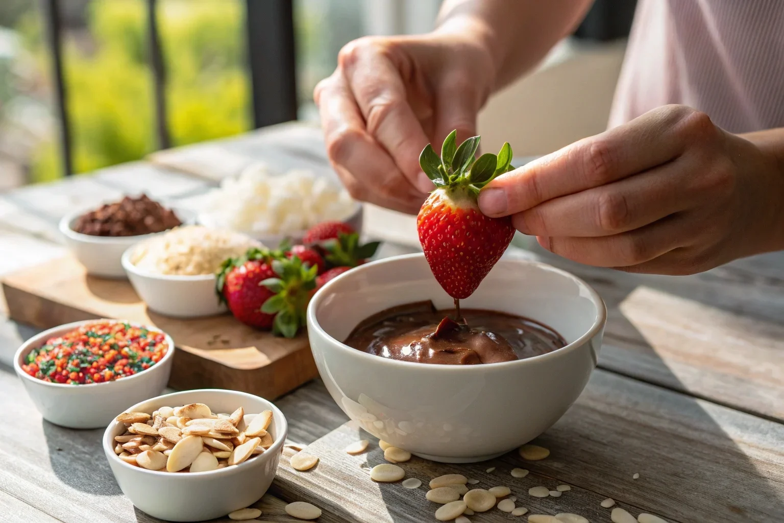 strawberries in chocolate sauce