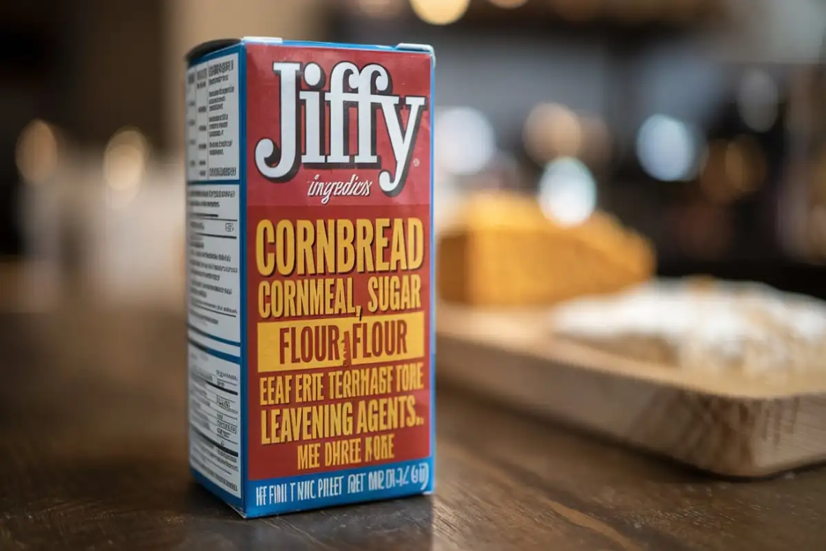 the ingredients list on the back of a Jiffy Cornbread Mix box