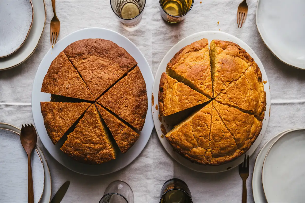 Comparison of Southern savory cornbread and Northern sweet cornbread, highlighting the differences in texture and ingredients