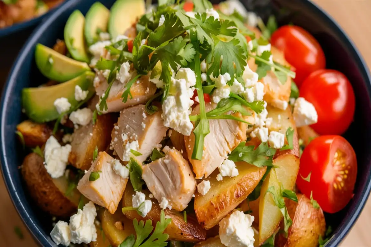 Feta Cilantro Bowl with Chicken and Potatoes