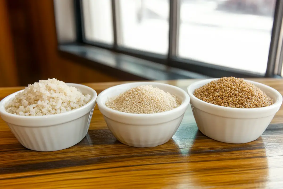 White rice, brown rice, and quinoa comparison