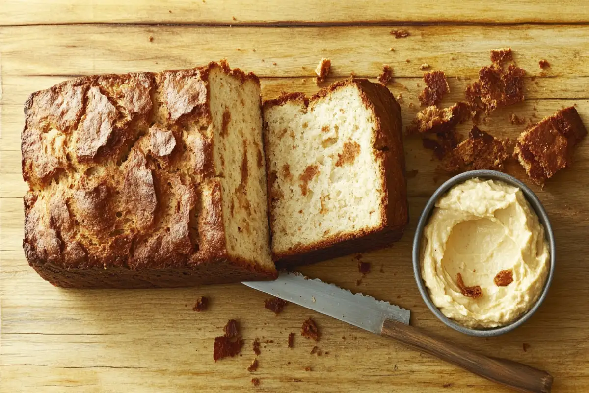 Rustic bread loaf with tahini spread