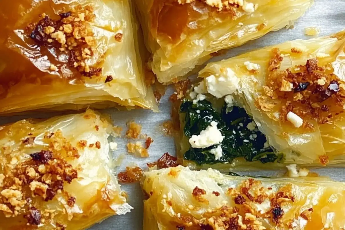 Spanakopita with spinach and feta filling.