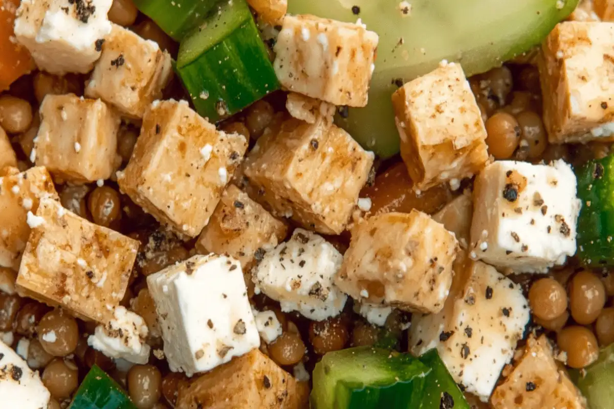 Feta and tahini salad with chickpeas and herbs