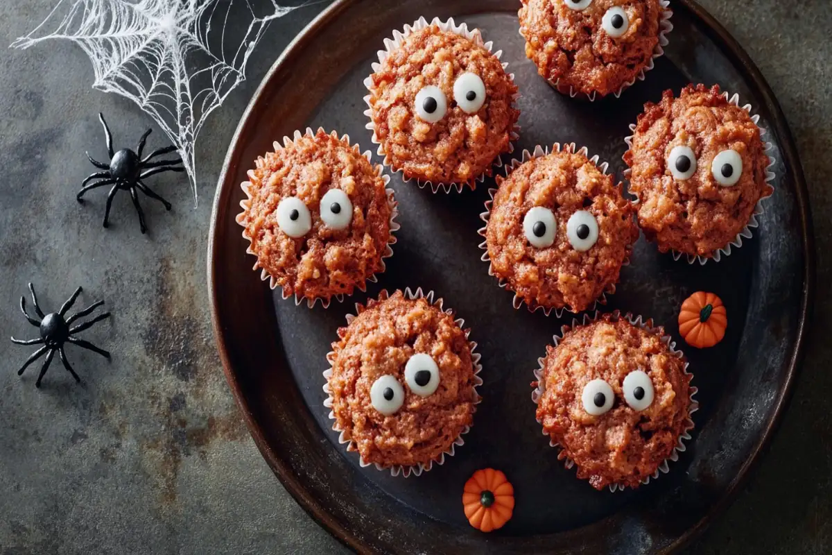 Ghoulish banana muffins with Halloween decorations