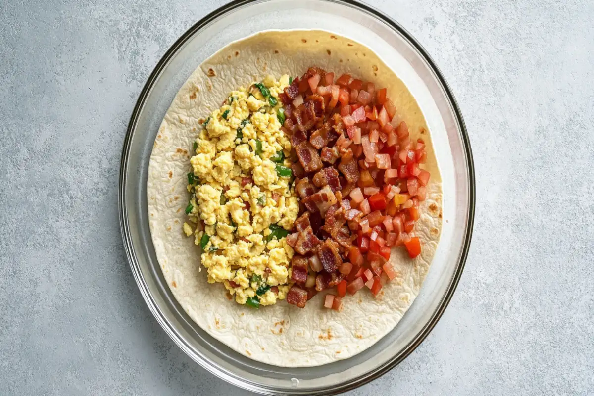 Assembling a breakfast burrito step-by-step