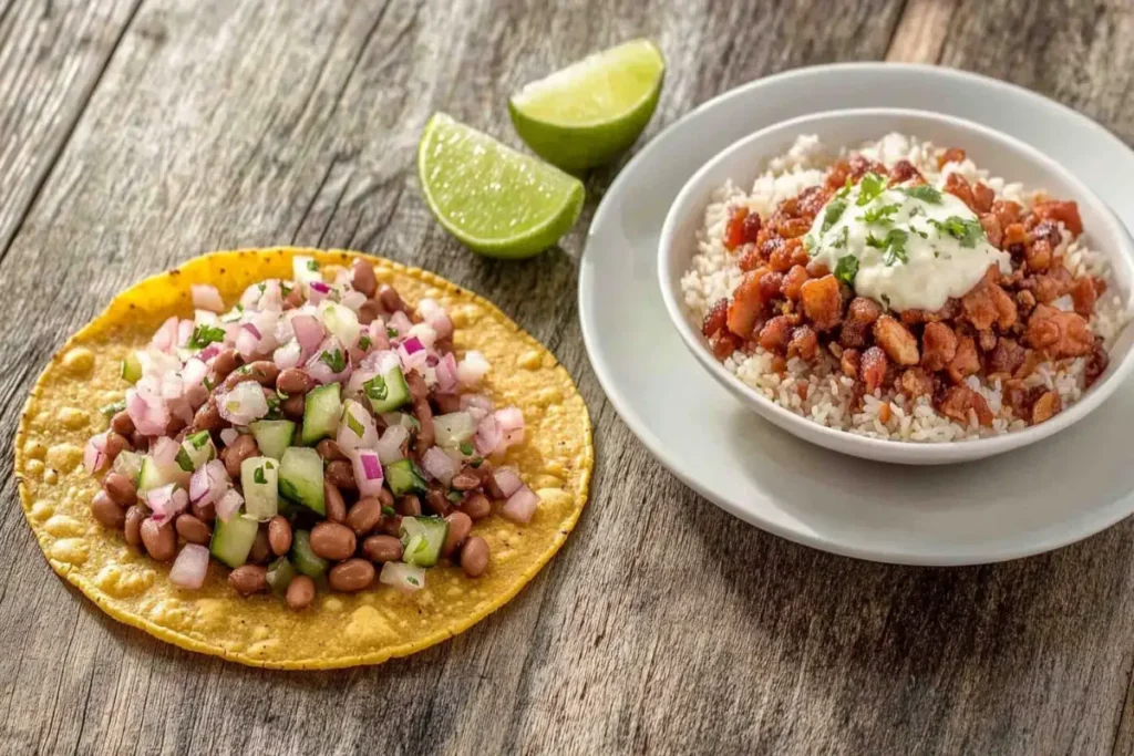 Side by side comparison of a tostada and a taco bowl