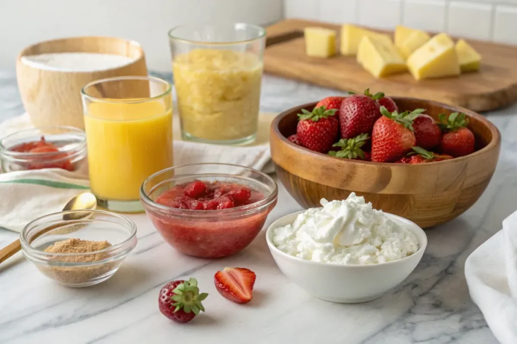 A vibrant Jello Salad served in a glass bowl, topped with fresh strawberries and whipped cream, perfect for potlucks and holidays.