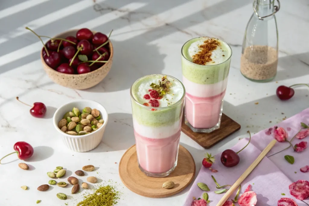 Cherry-Rose Pistachio Latte