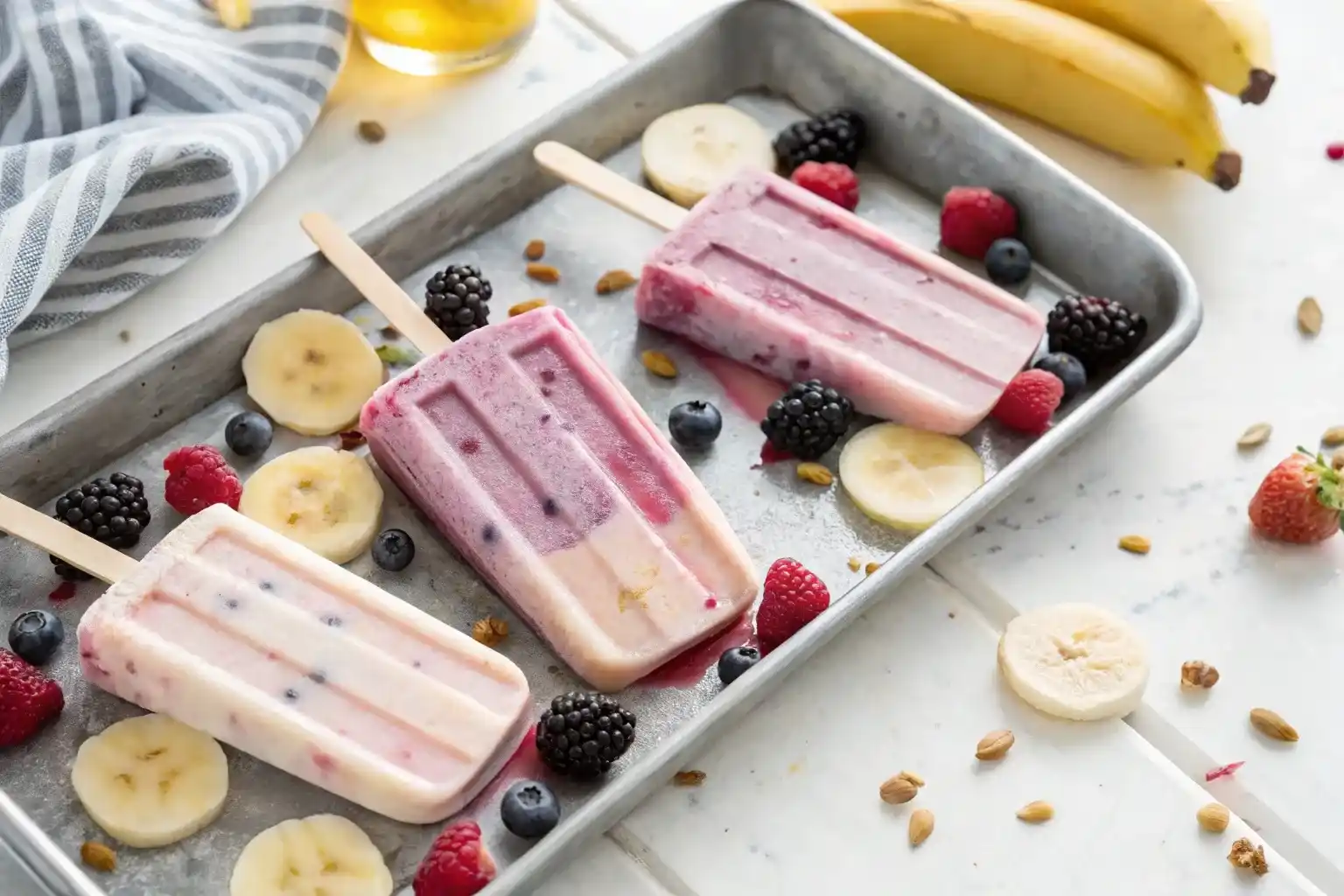 Banana Berry Buttermilk Popsicles