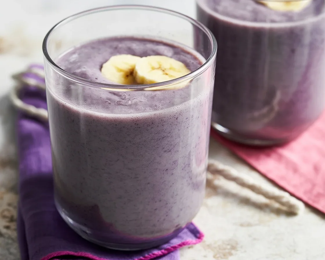 Berry-Banana Cauliflower Smoothie with blueberries, banana, and almond milk