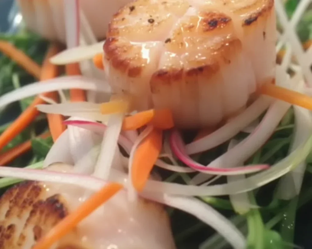 Yuzu Citrus Vinaigrette Salad with perfectly seared scallops and vibrant ingredients.