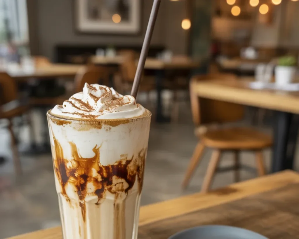 Iced Brown Sugar Cinnamon Shaken Espresso with ice and oatmilk in a mason jar.