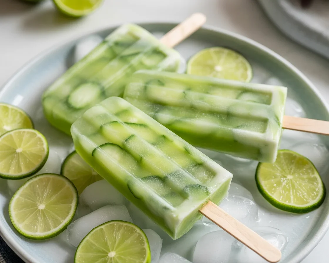 Refreshing homemade Cucumber Lime Popsicles made with cucumber and lime juice.