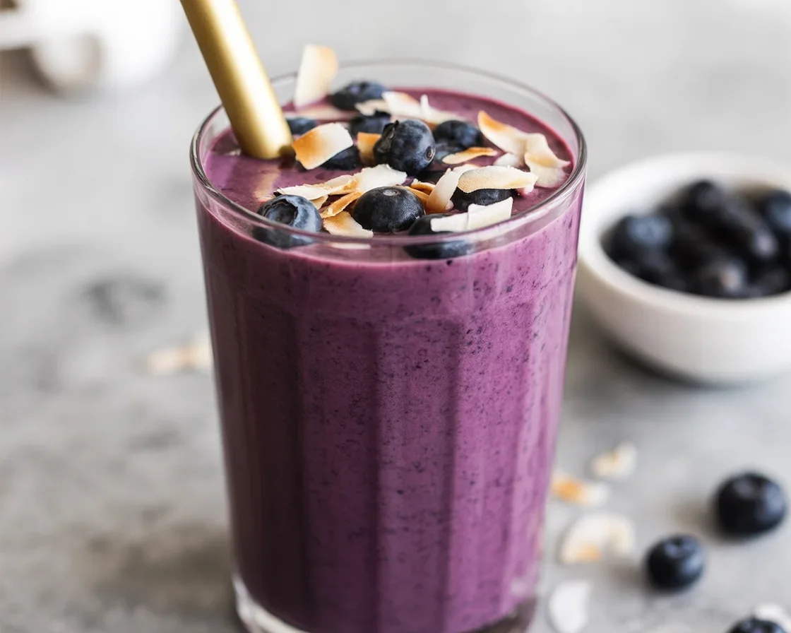 Creamy Blueberry Avocado Smoothie made with fresh ingredients for a healthy breakfast.