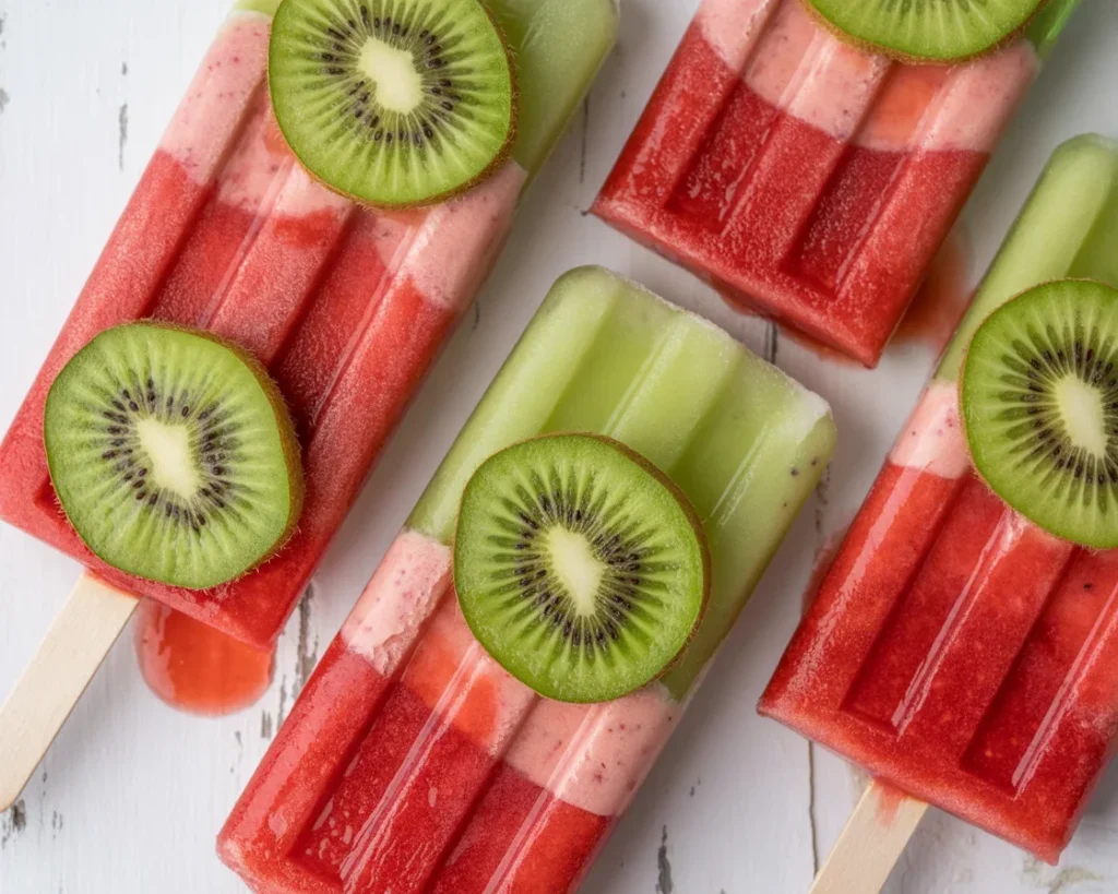 Delicious Kiwi Strawberry Popsicles made with fresh fruit and yogurt, perfect summer snack.