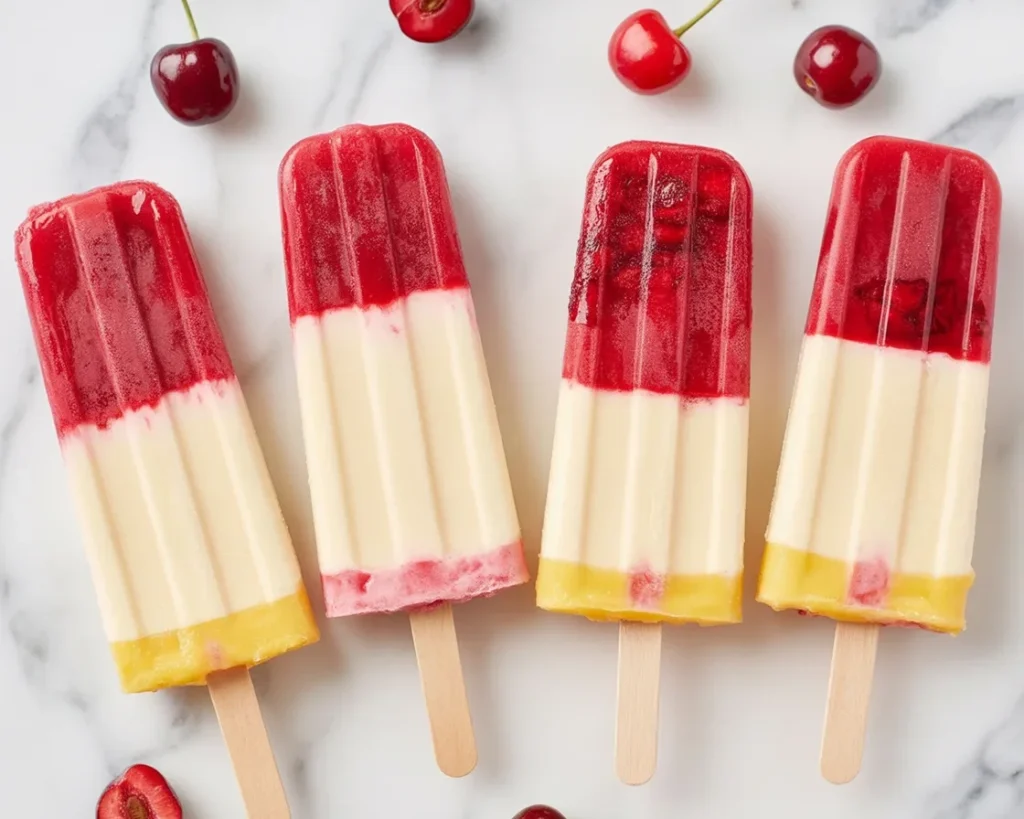 Delicious Cherry Vanilla Popsicles made with fresh cherries and coconut milk.