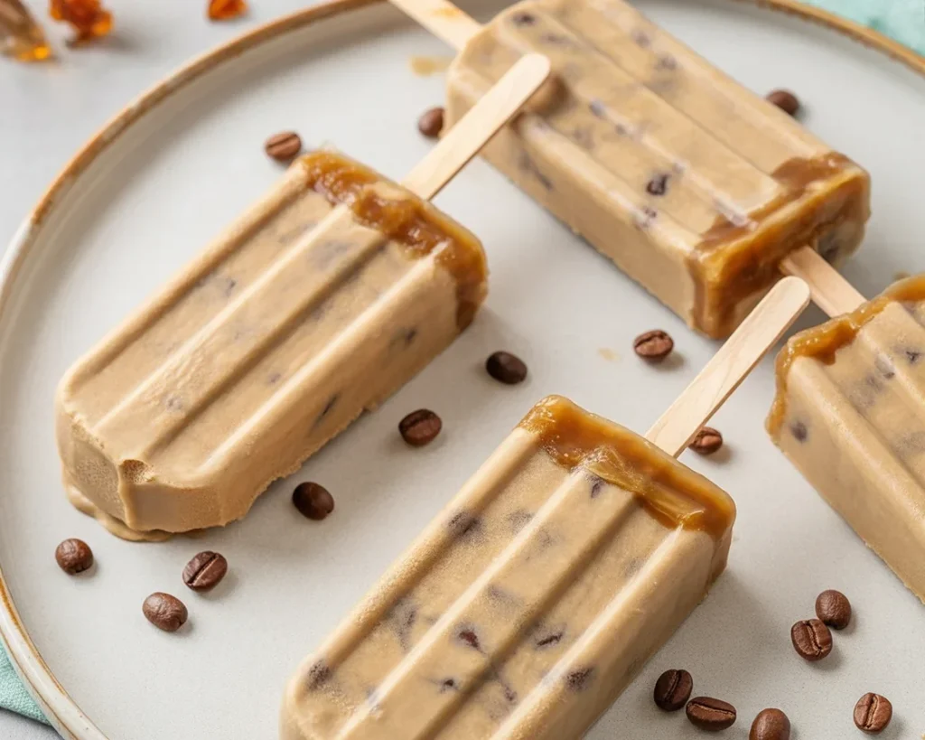 DIY Coffee Chocolate Chip Popsicles with coconut cream and chocolate chips for a refreshing dessert