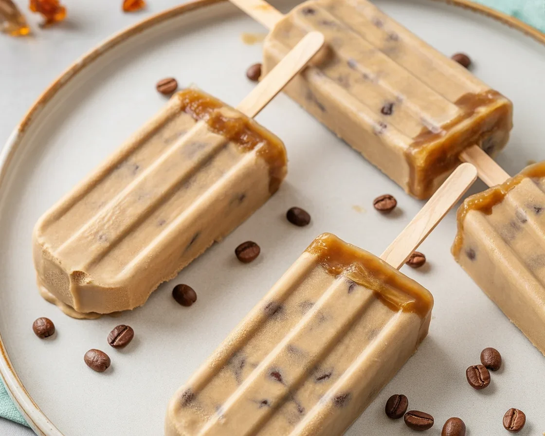 DIY Coffee Chocolate Chip Popsicles with coconut cream and chocolate chips for a refreshing dessert