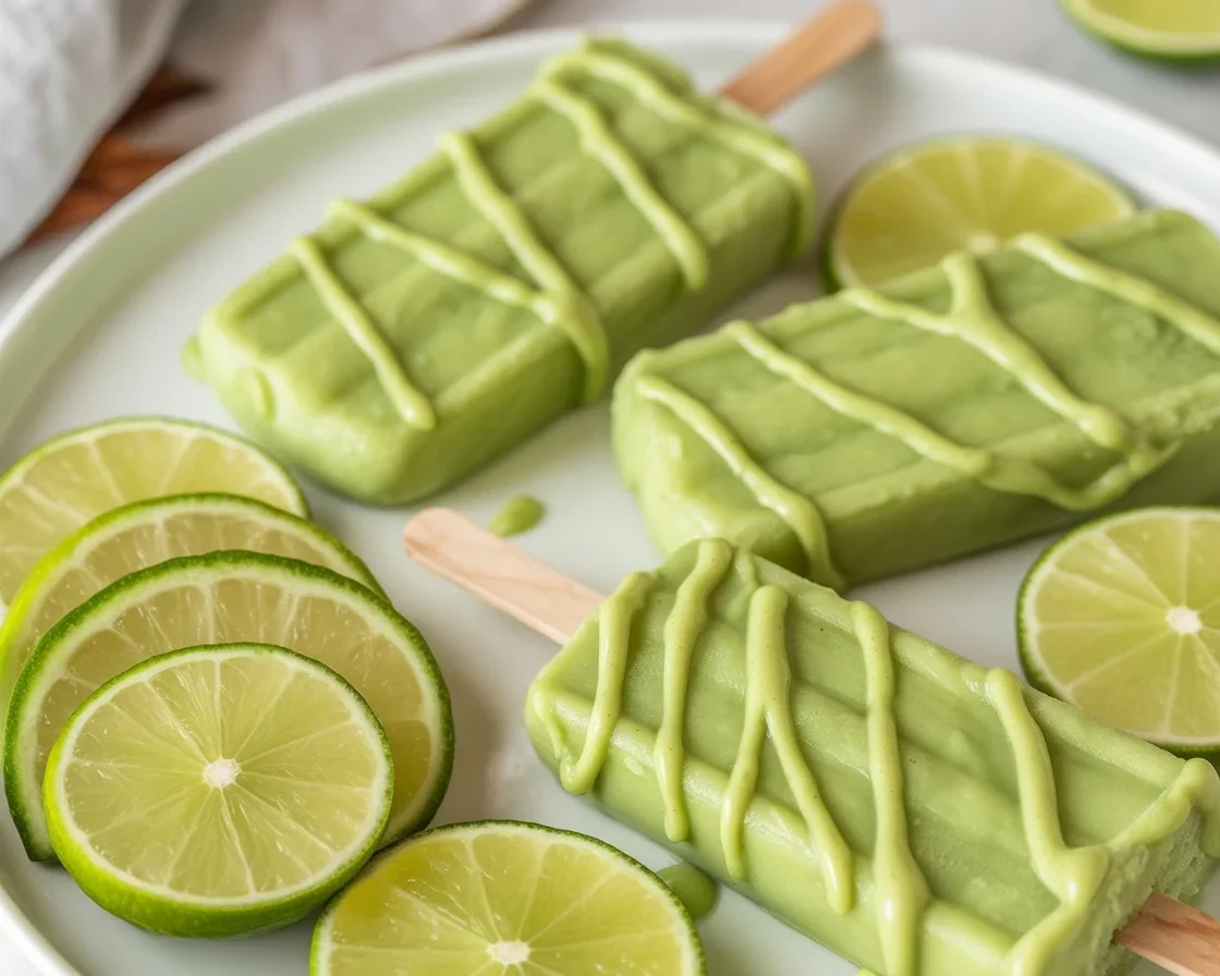 Creamy Avocado Lime Popsicles made with fresh avocados and zesty lime juice.