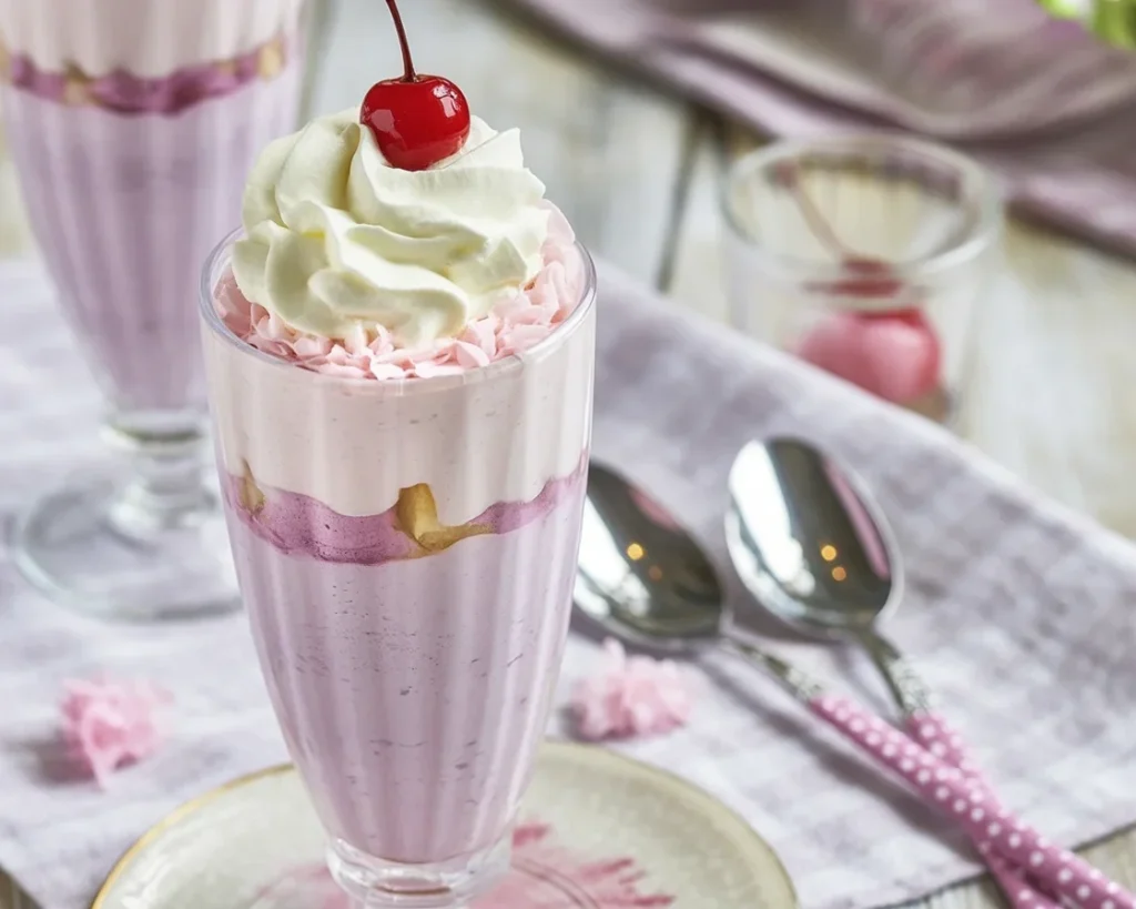 Cherry Ube Dream dessert featuring creamy ube glaze and cherry topping.