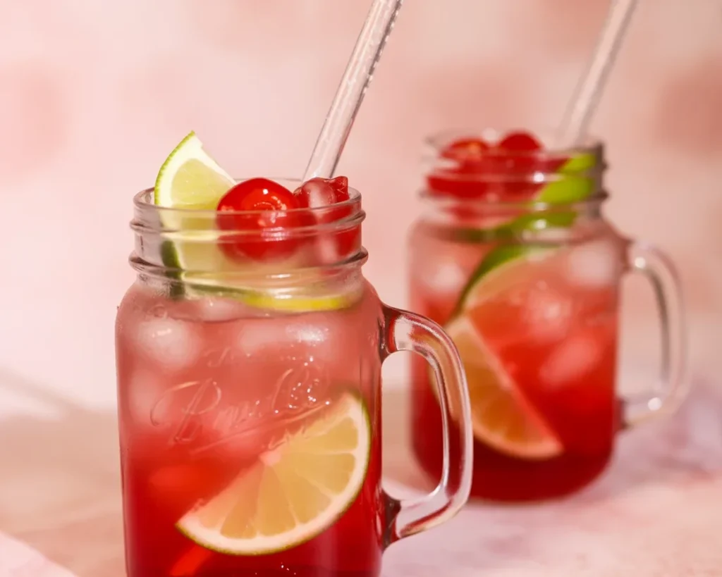 Refreshing Cherry Limeade Mocktail with fresh cherries and lime