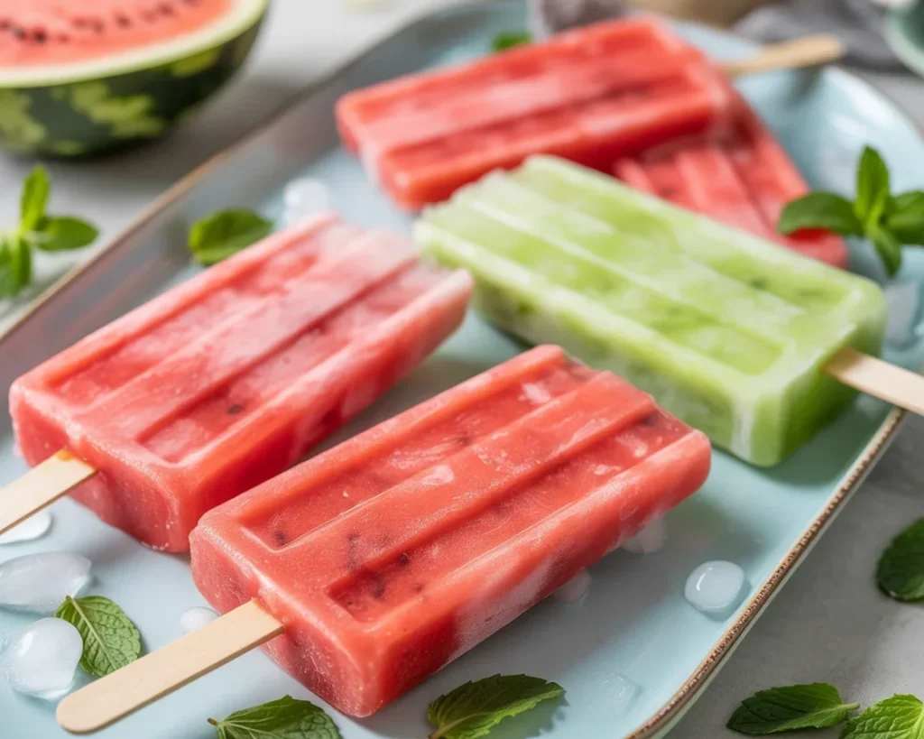 Refreshing watermelon mint popsicles made with fresh mint and ripe watermelon.