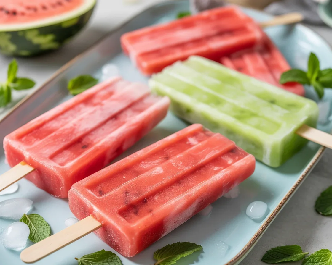 Refreshing watermelon mint popsicles made with fresh mint and ripe watermelon.