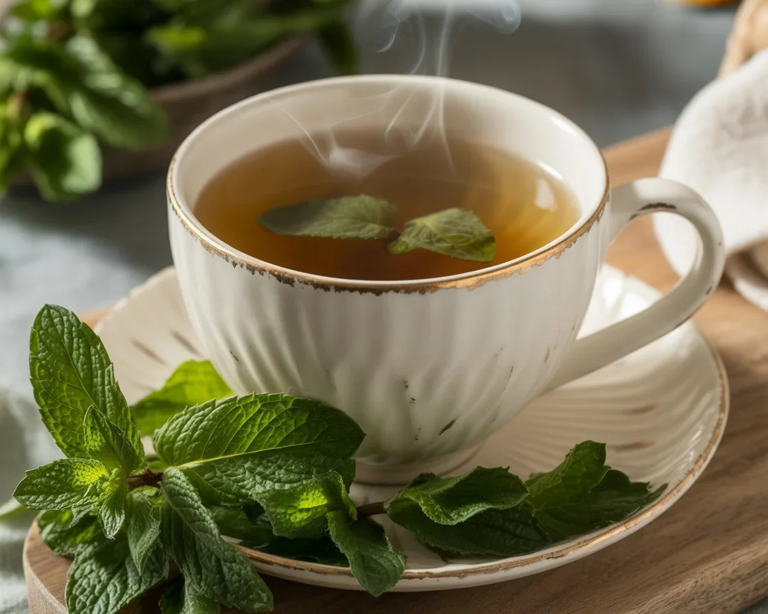 Peppermint Digestive Tea Blend with ginger for soothing digestion and calming relief.