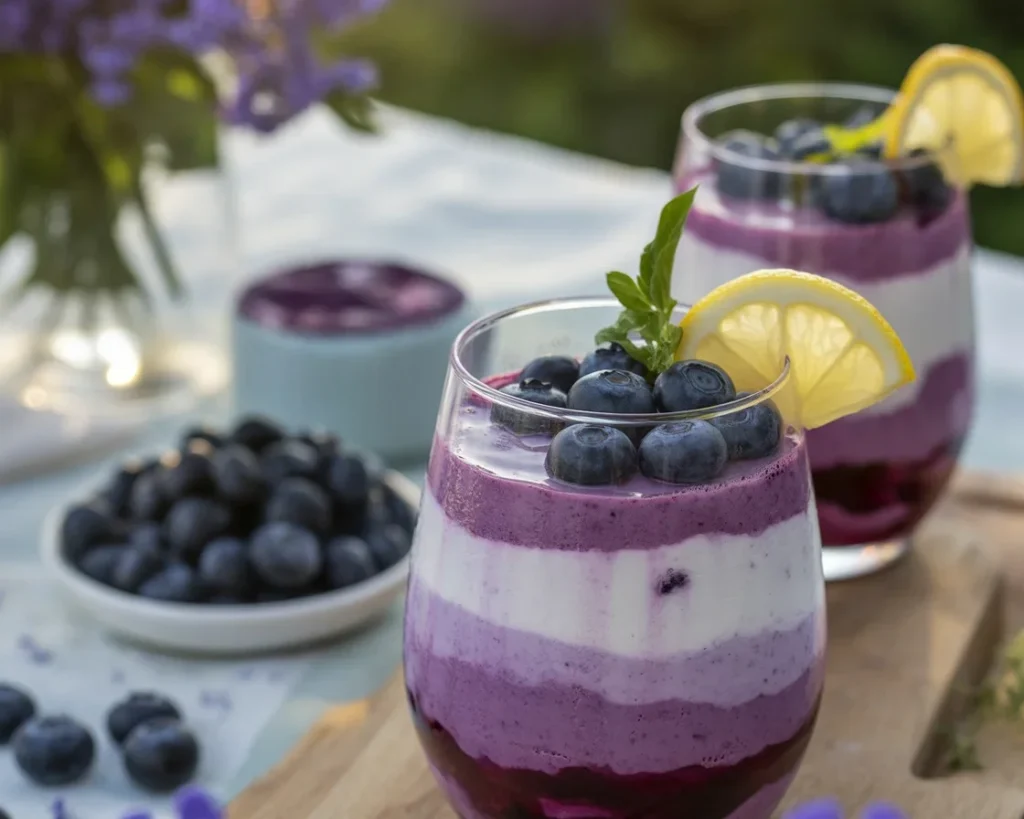 Violet Sunset Refresher drink with layers of bright, antioxidant-rich ingredients.