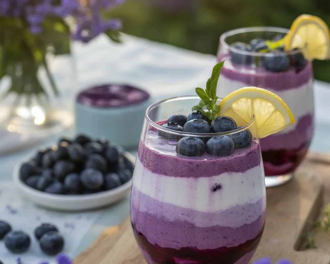 Violet Sunset Refresher drink with layers of bright, antioxidant-rich ingredients.