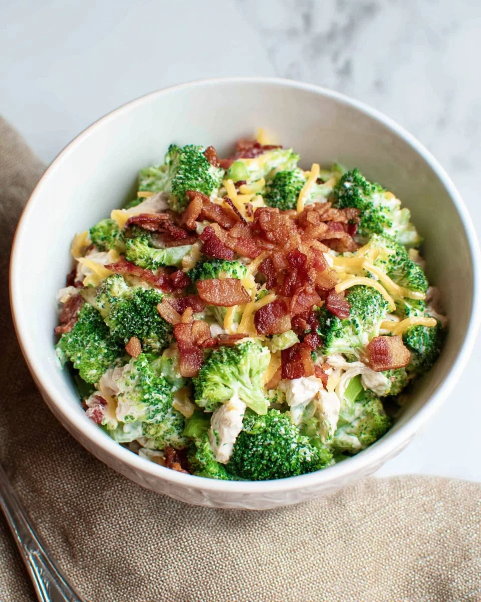 Delicious Copycat Chicken Salad Chick Broccoli Salad served in a bowl