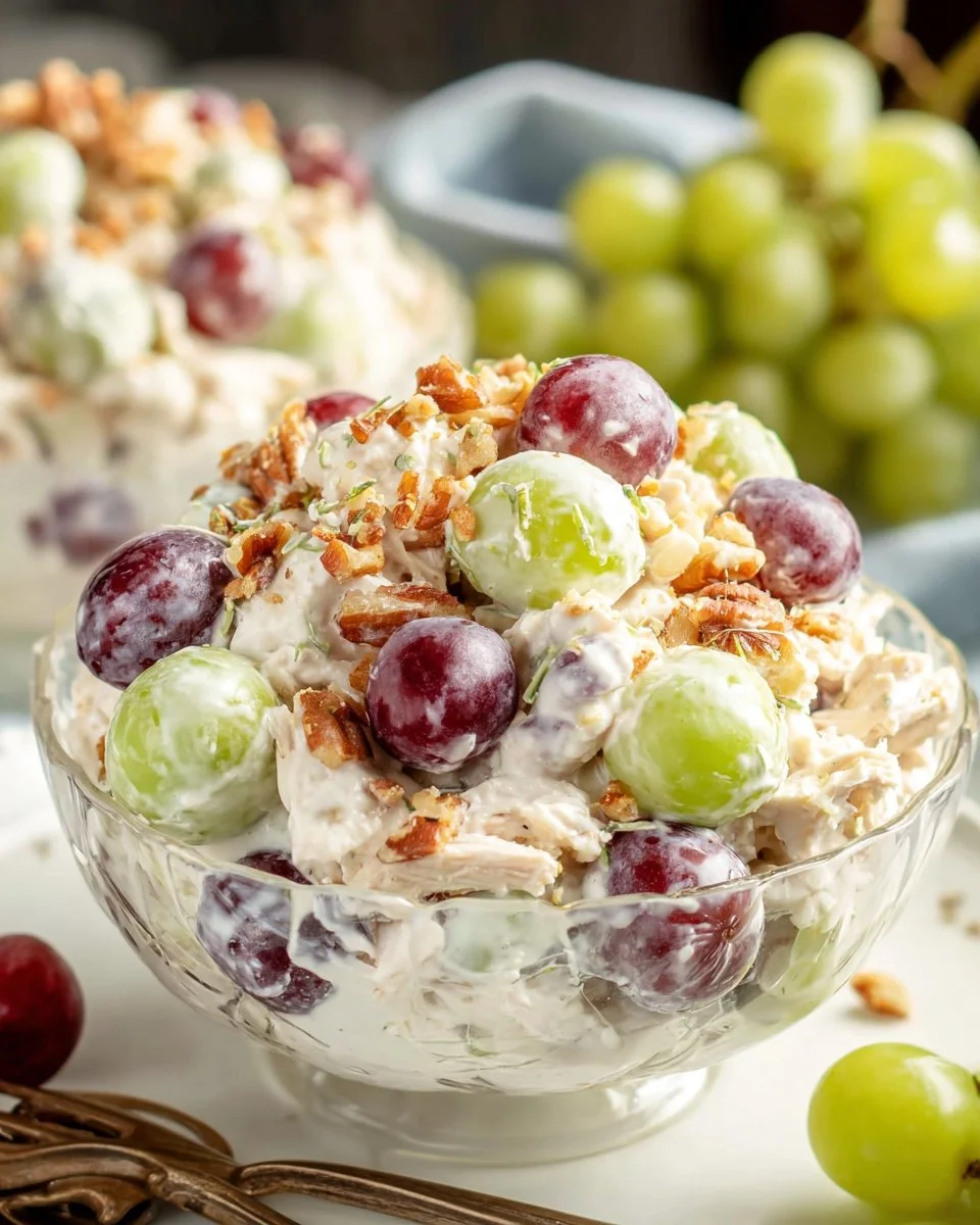 Delicious Copycat Chicken Salad Chick Grape Salad on a plate