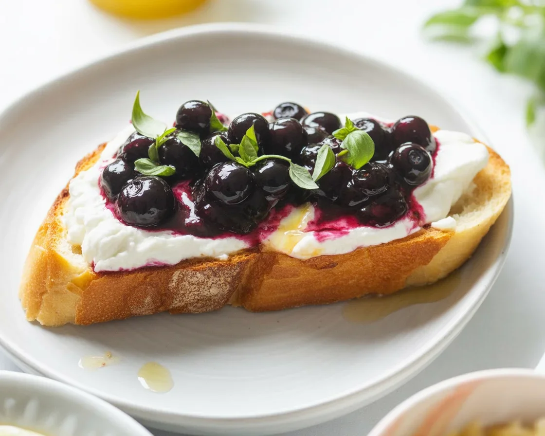 Delicious Summer Berry and Ricotta Toast topped with fresh berries and creamy cheese.