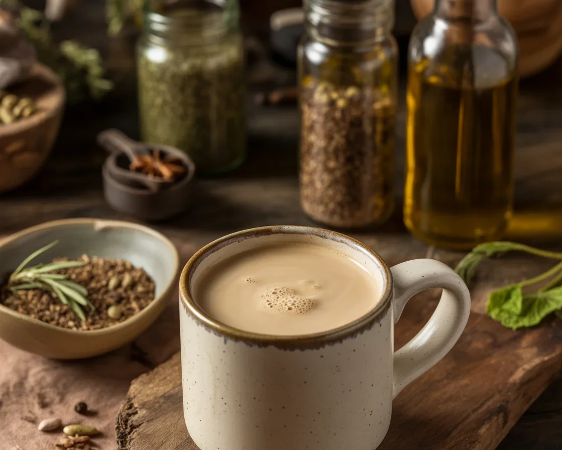 Delicious Bulletproof Herbal Coffee alternative, creamy and caffeine-free for a healthy start.