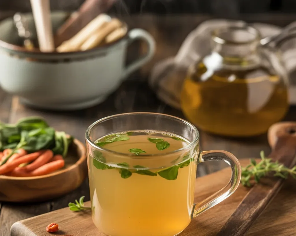 Bowl of bone broth rich in collagen and nutrients for gut health