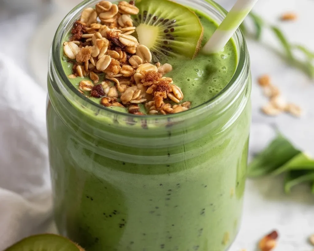 Delicious Spirulina Energy Smoothie with fresh fruits and superfood ingredients.