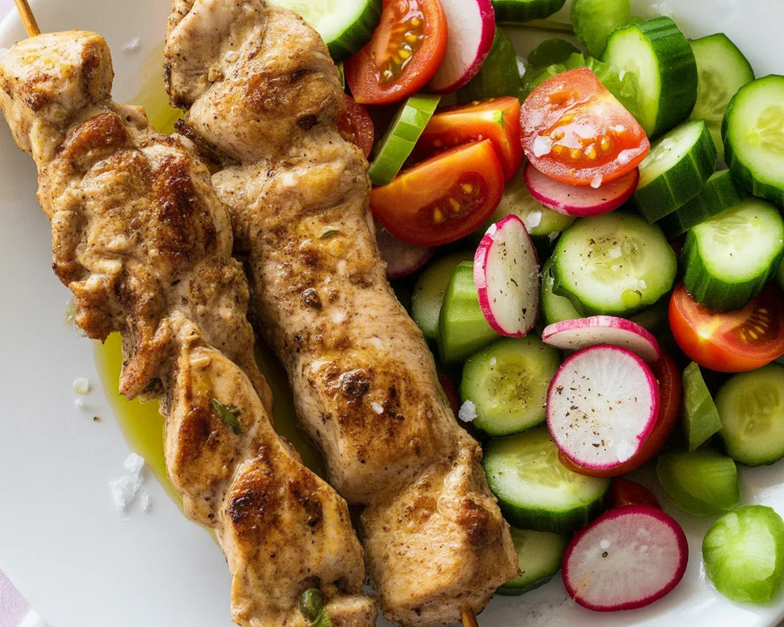 Grilled Chicken and Vegetable Skewers marinated in lemon herb sauce