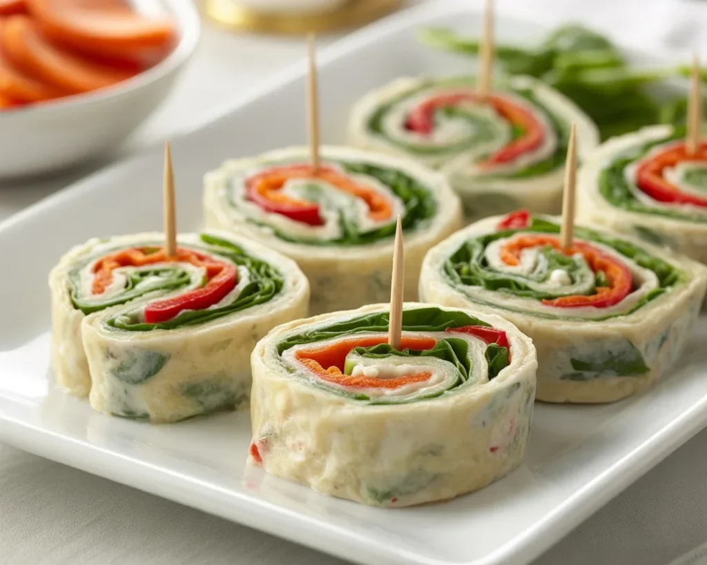 Colorful turkey and veggie pinwheels in a lunchbox, perfect for kids' meals.