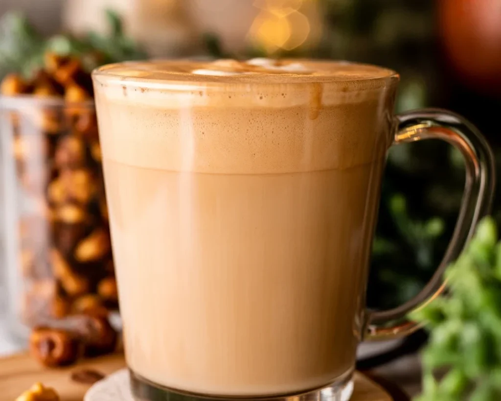 Homemade Chestnut Praline Latte inspired by Starbucks with espresso and milk.
