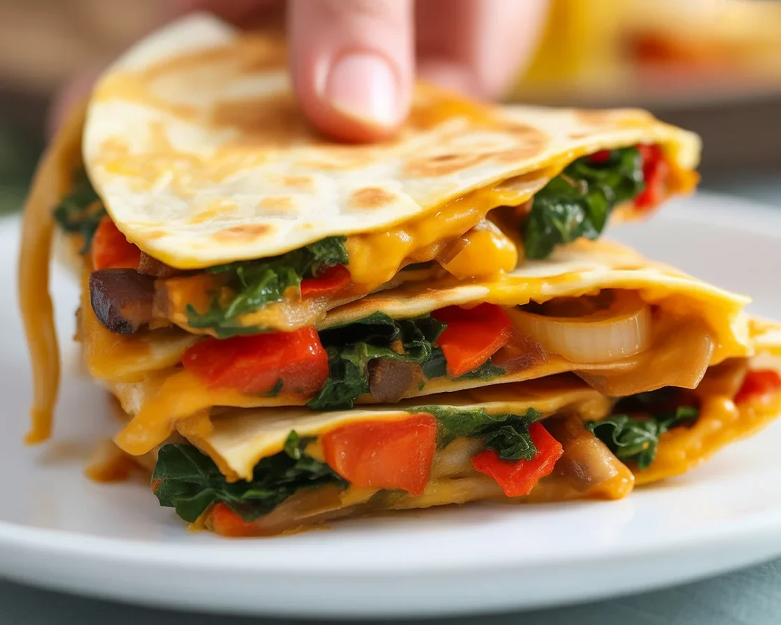 Delicious Chicken and Veggie Quesadillas with pre-cooked filling on a wooden board