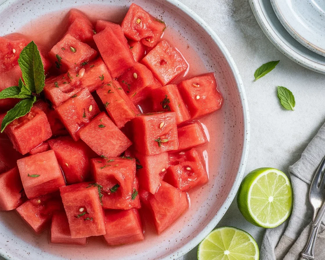 Refreshing watermelon and mint salad with feta cheese, perfect for summer